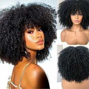 14” Short Curly Afro BLACK  Wig with Bangs for Women Kinky style *NEW*
